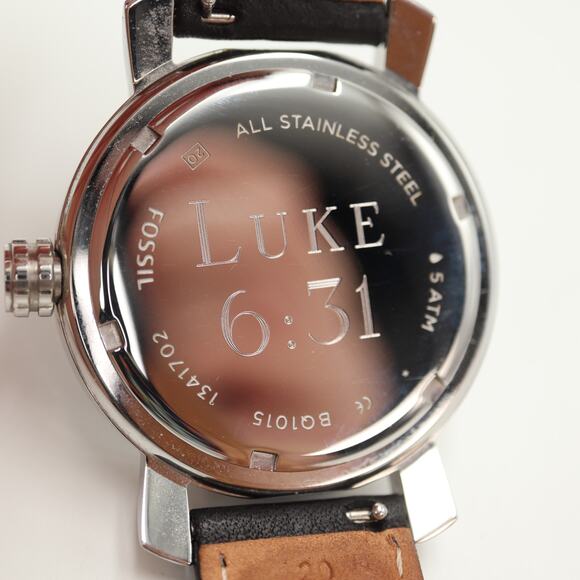 Fossil Rhett Mens Black Roman Date 42mm Watch BW1015 Black Leather w New Battery - Picture 13 of 13